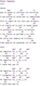 Piel Canela - Cuco Letra y Acordes en Guitarra